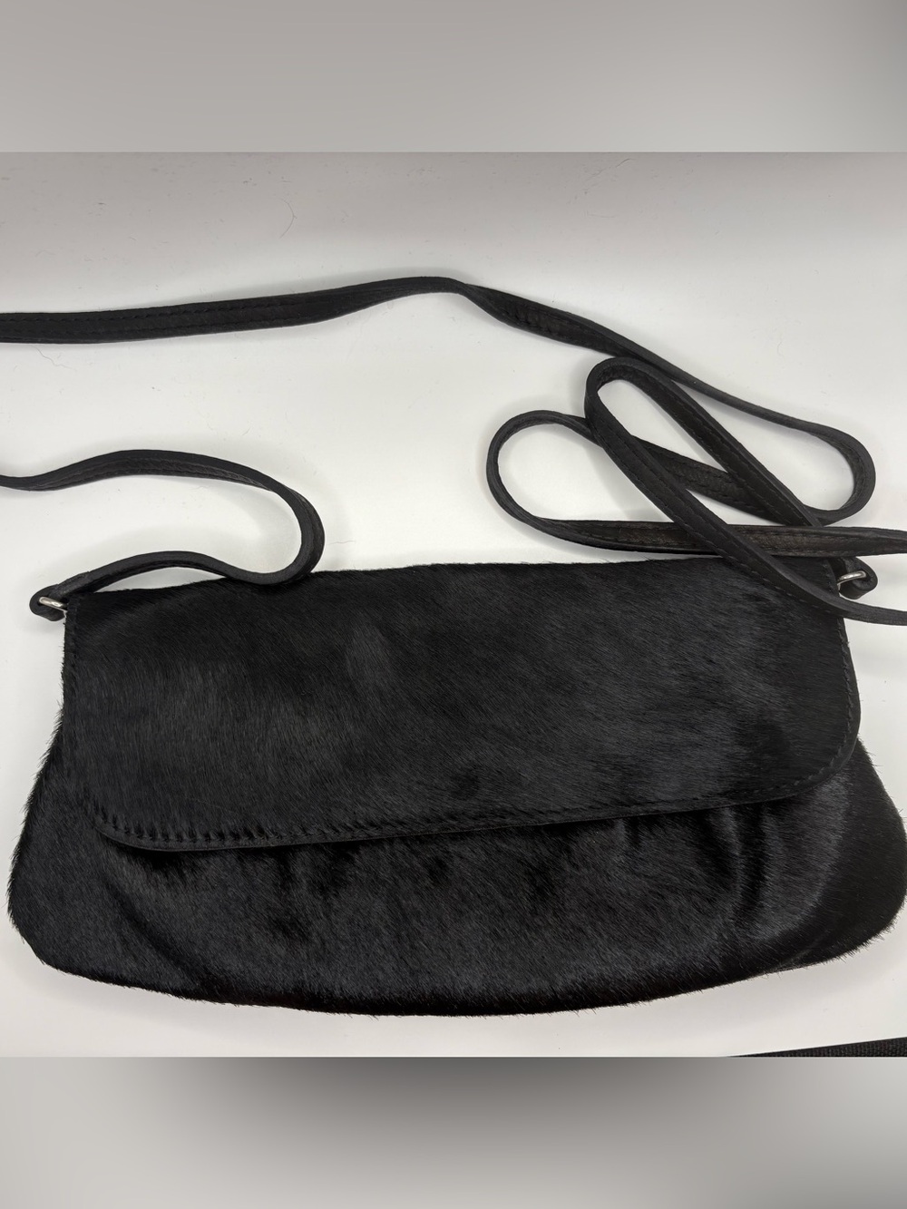 Maurizio Taiuti Black Calf Hair Leather Crossbody Bag Made Italy Red Lining